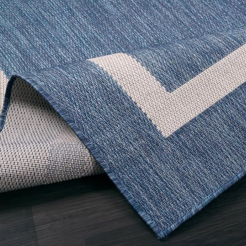 Beverly Rug Waikiki Indoor Outdoor Rug 4x6, Washable 4x6 Blue - White New