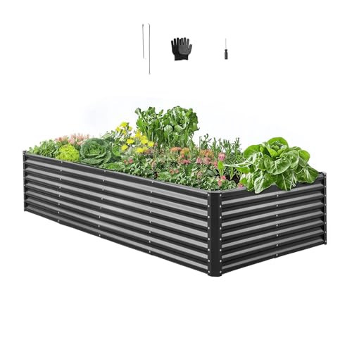 VEVOR Metal Raised Bed Galvanised Garden Planter 2400 x 1200 x 600 mm Dark Grey New