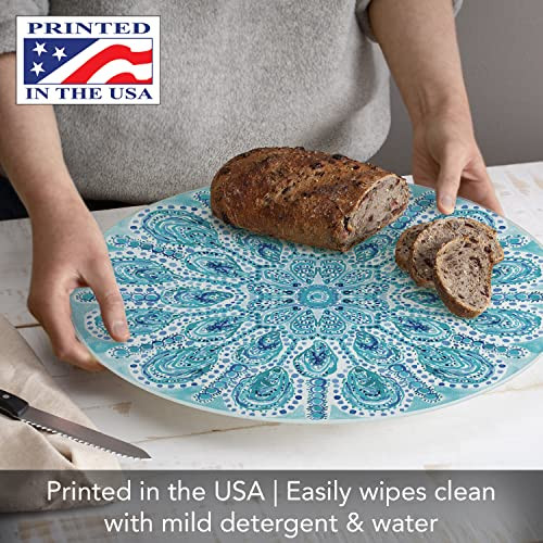 CounterArt Ocean Fantasy 4mm Heat Tolerant Round Tempered Cutting Board 16" New