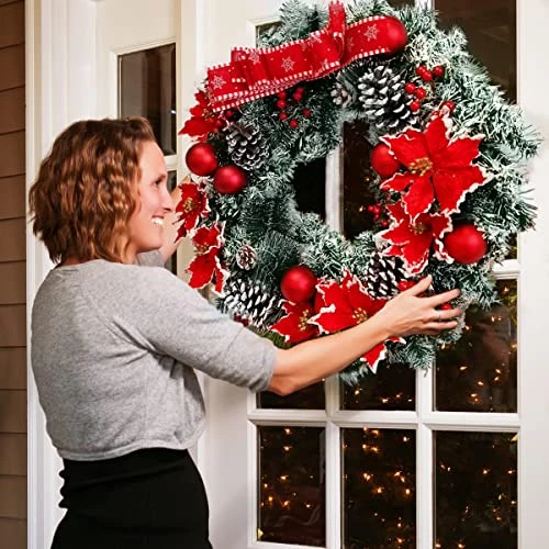 Christmas Wreaths for Front Door Cordless 24 Inch Green Christmas Wreath Lights New