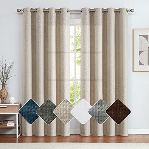 Lazzzy Linen Fabric Curtains Grommet Thermal Insulated Room Darken 1 Pair -Beige New