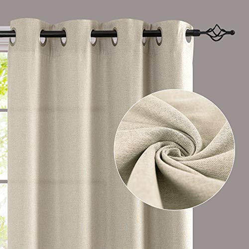 Lazzzy Linen Fabric Curtains Grommet Thermal Insulated Room Darken 1 Pair -Beige New