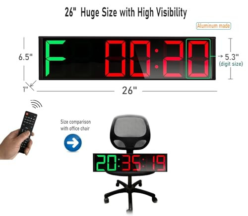 ETEBRG 26'' Huge Home Gym Workout Timers Digital Wall Clock (Green & Red) New