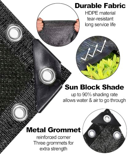 90% Black Shade Cloth 10ft x 16ft Heavy Duty Mesh Tarp with Grommets New
