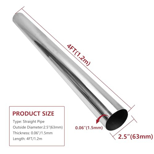 Smileracing 2.5'' OD (63mm) T-304 Stainless Steel Exhaust Pipe Tubing 4ft Long New