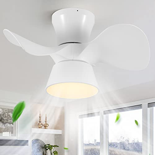 HUEOCZW 21" Small Ceiling Fan Light Remote Flush Mount - White New