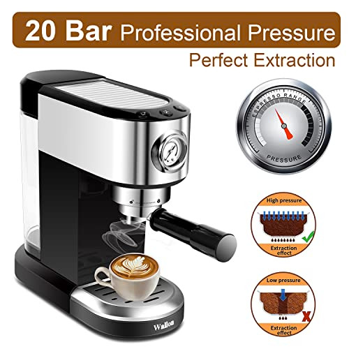Wallon 20 Bar Espresso Machine With Milk Frother B0C5T4SMXX - Black New