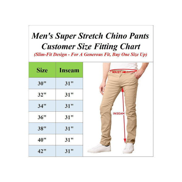BLU ROCK NEW YORK MEN'S SUPER STRETCH SLIM FIT CHINO PANTS - SIZE: 32 - TIMBER New
