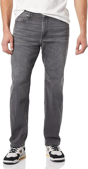 AMAZON ESSENTIALS MEN'S STRAIGHT-FIT STRETCH JEAN - SIZE: 32W/31L - WASHED GRAY New