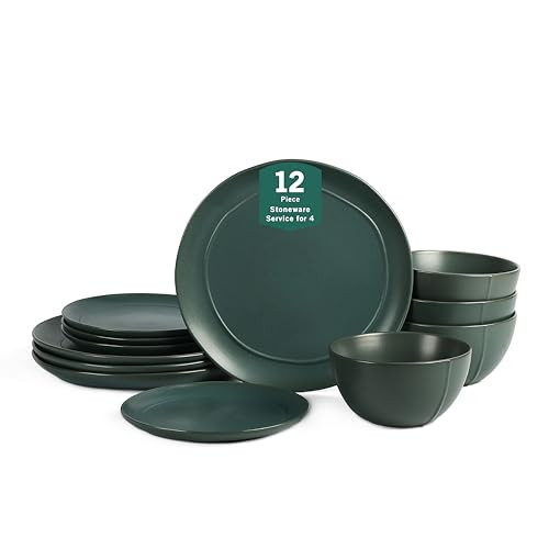 STONE LAIN INFINITY 12-PIECE DINNERWARE SET STONEWARE, PLATES AND BOWLS - GREEN