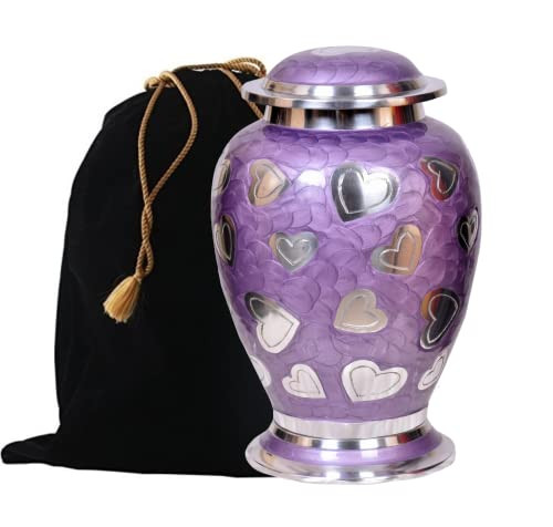 MEMORIALS 4U Lavender Hearts Cremation Urn - Purple & Silver Heart - Burpy New