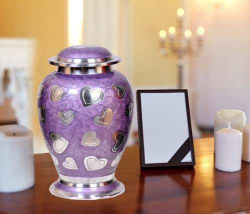 MEMORIALS 4U Lavender Hearts Cremation Urn - Purple & Silver Heart - Burpy New