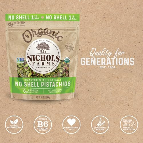 Nichols Farms Organic 1LB No Shell Pistachios - B08KFVX6KR New