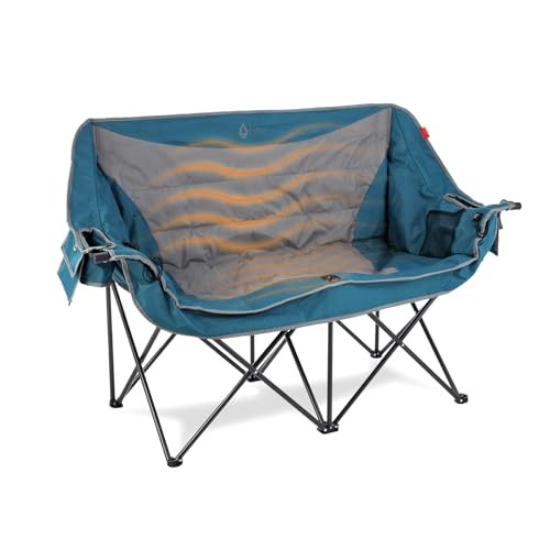ARROWHEAD OUTDOOR 57" WIDE DUO FOLDABLE HEATED CAMPING LOVESEAT CHAIR BLUE/GRAY