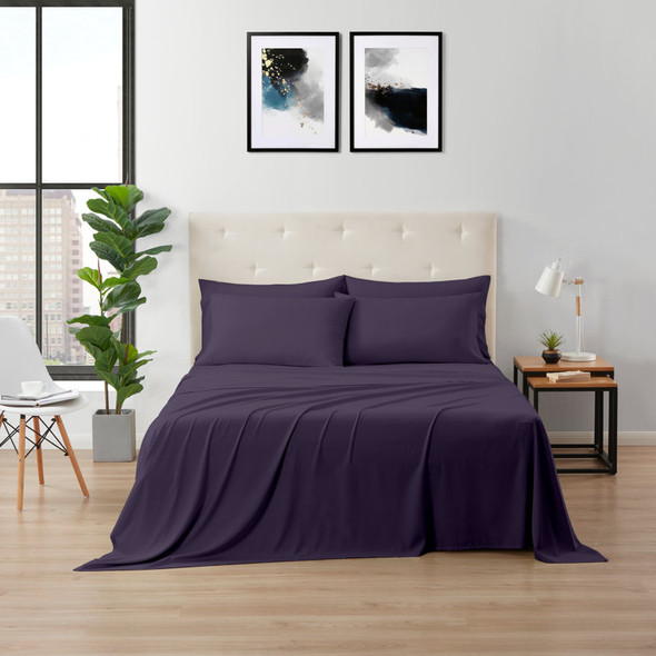 KATHY IRELAND BAMBOO COOLING 6 PIECE SHEET SET DEEP POCKETS - QUEEN - EGG PLANT New
