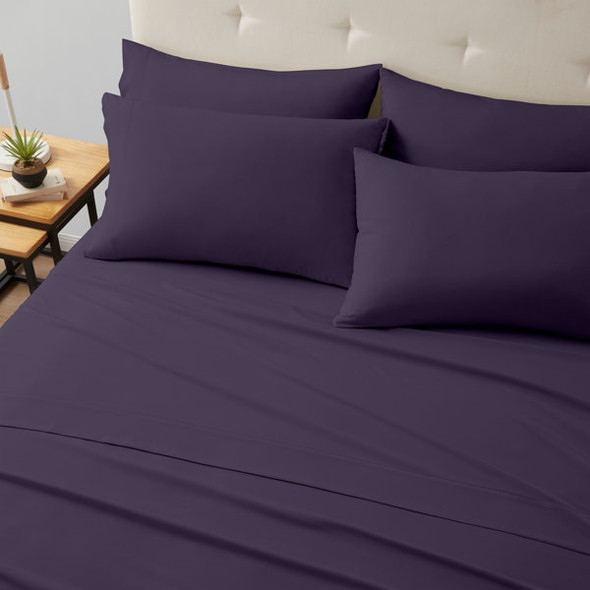 KATHY IRELAND BAMBOO COOLING 6 PIECE SHEET SET DEEP POCKETS - QUEEN - EGG PLANT New