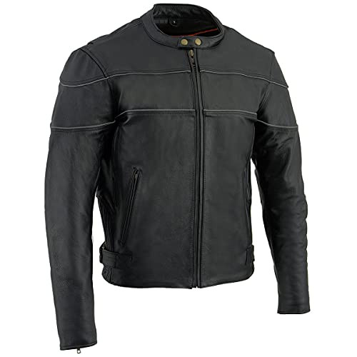 Milwaukee Leather SH1785 Men's Black Leather Scooter Style Motorcycle Jacket New