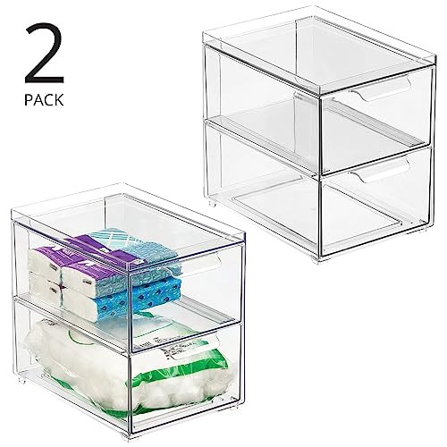 mDesign Stackable Storage Containers Box 2 Pull-Out Drawers 2 Pack - Clear New