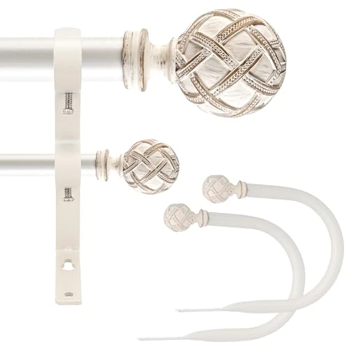 Ycolnaefllr 1" Double Curtain Rod Set, Weathered White, Adjustable 28-48"