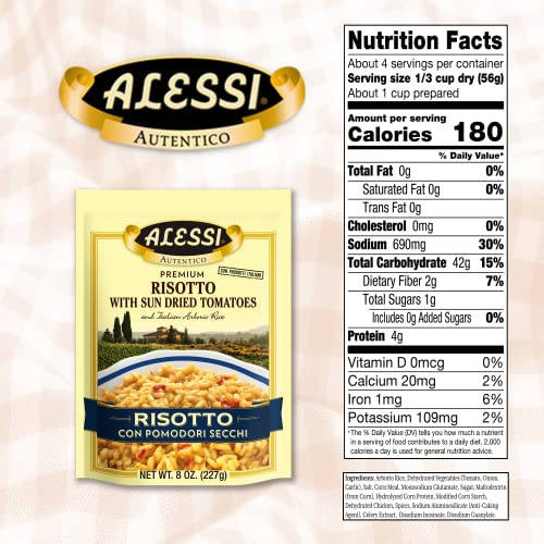Alessi Autentico, Premium Seasoned Risotto, 8oz (Sun Dried Tomato, Pack of 6) New