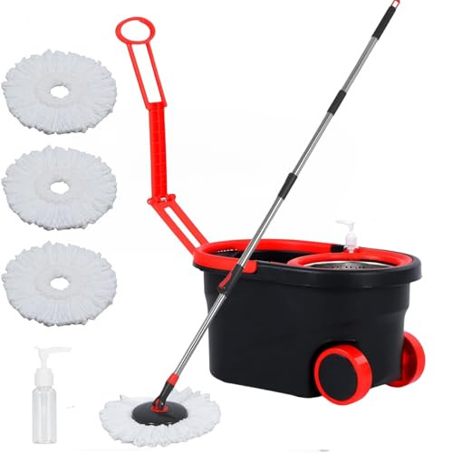 Spin Mop and Bucket with Wringer Set on Wheels,360° Spinning Mop Bucket New
