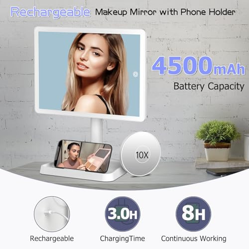 FUNTOUCH 4500mAh Large Makeup Vanity Mirror with Lights & 96 LED, White New