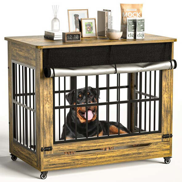ZZWHOME MODERN MUSE 46" LARGE DOG CRATE FURNITURE 26.2X 27 - RUSTIC BROWN