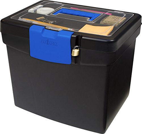 Storex File Box Nesting Portable with Drawer Cobalt, Black Blue New