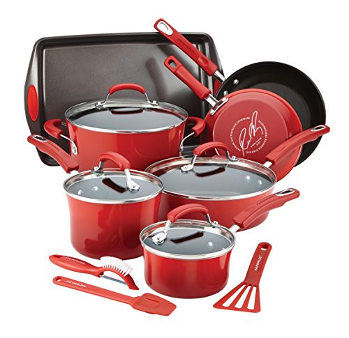 Rachael Ray Hard Enamel Nonstick Cookware Set, 14-pc - Red New