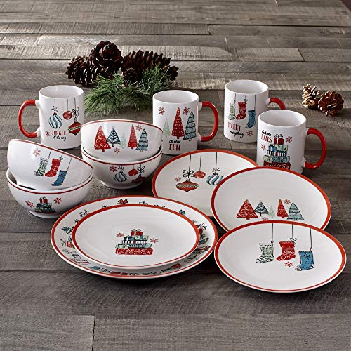 American Atelier Holiday Christmas Round Dinnerware Set , 16-Pieces, W/R New