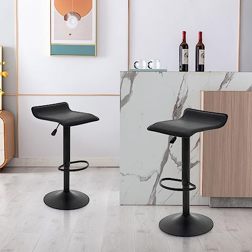 PU Leather Adjustable Swivel Backless Bar Stools Set of 2, Black New