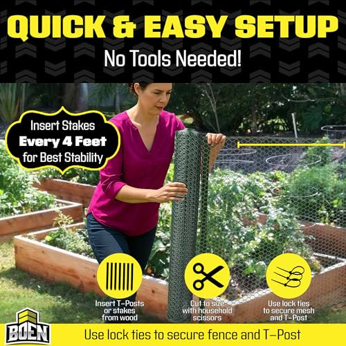 Boen Poultry hex Netting Plastic Barrier Chicken Wire (2' x 25', Green) New