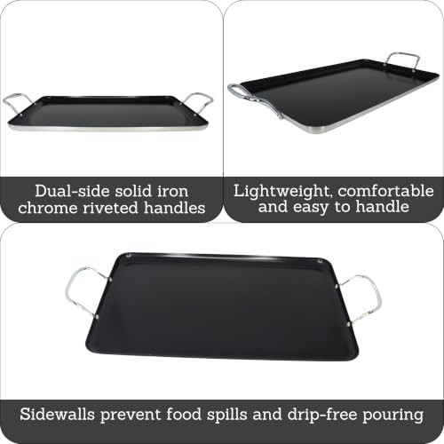 IMUSA 17 x 10 Inch Aluminum Ceramic Double Burner Griddle B0DMTHGVFD - Black New