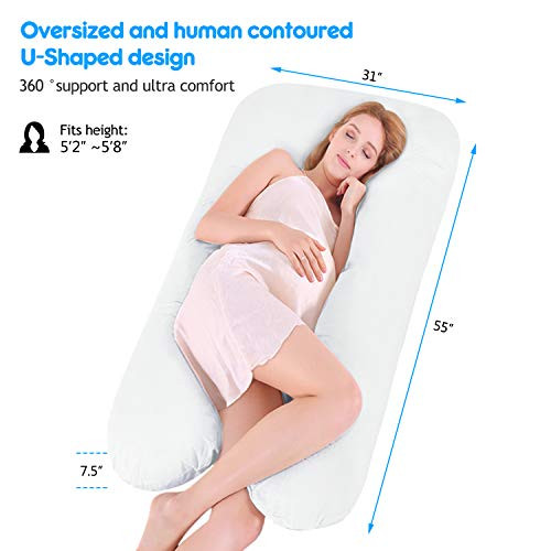 HOMEIDEAS 55" Full Body Pregnancy Pillow U Shaped Maternity 100% Cotton -White New