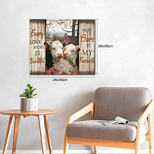 Farmhouse Animal Cow Wall Art Canvas Painting Rustic Wall Decor Framed 20x24" New