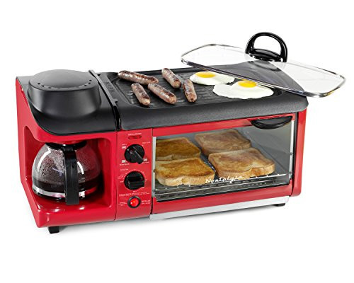 Nostalgia BSET300RETRORED 3-in-1 Family Size Breakfast Station, Red New