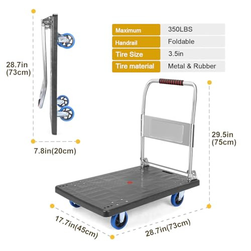 Timati Foldable Platform Truck with 1200lb Weight Capacity and 360 Degree Swivel New