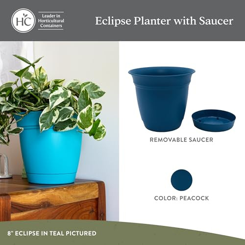 The HC Companies Eclipse Round Planter Pot, 12 Inch, Peacock, 2-Pack New