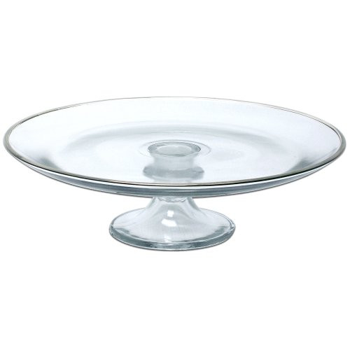 Anchor Hocking Silver Rimmed Glass Cake Plate New