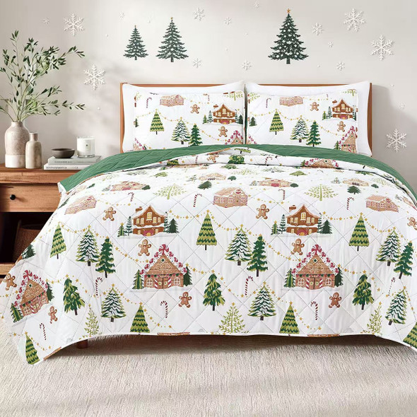 DAN RIVER 3-PIECE CHRISTMAS PRINT PINSONIC QUILT SET KING - SNOWMAN HOLIDAY New