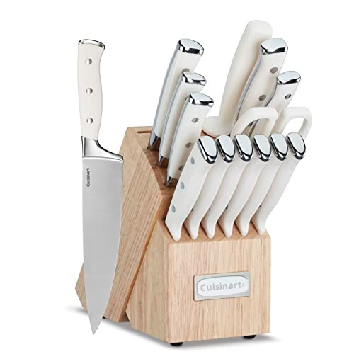 CUISINART 15-PIECE KNIFE SET WITH BLOCK HIGH CARBON STAINLESS STEEL - CREAM