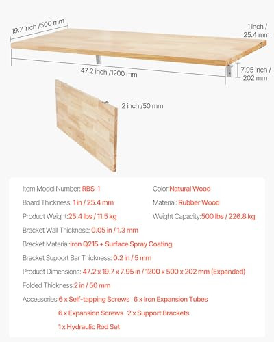 VEVOR WALL MOUNTED FOLDING TABLE 47.2" X 19.7" - WOOD