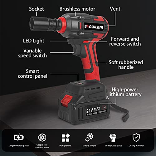 SHAWLAM CORDLESS IMPACT WRENCH 1/2 INCH IMPACK GUN 21V IMPACT DRIVER - RED