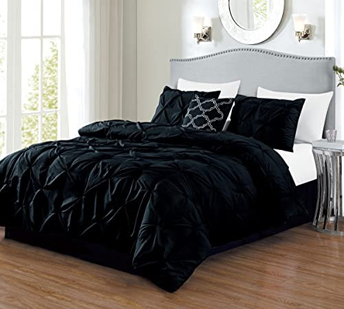 Casa Platino King Size Comforter Set 4 Piece B09B4F5B4L - Pinch Pleat (Black) New