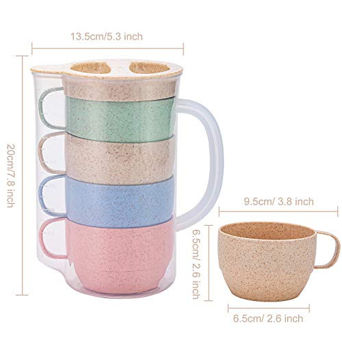 UDOIT Unbreakable Wheat Straw Kettle Set with 4 Multicolor Cups for Kids New