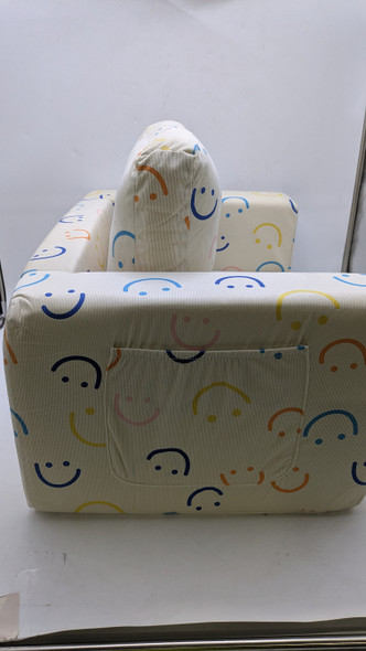 FunPage Child's Folding Sofa - Convertable to Loger Sofa - Cream Smiley Faces New