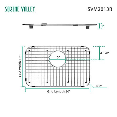 Serene Valley Sink Bottom Grid 20" X 13" Rear Drain Corner Radius SVM2013R New
