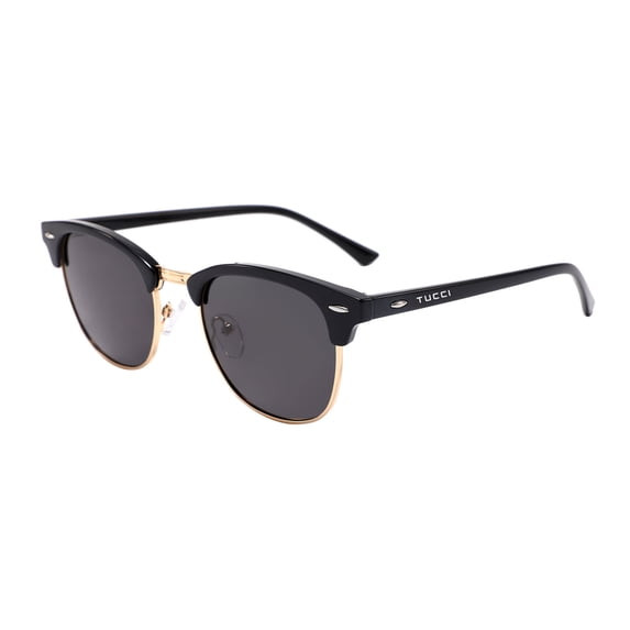 TUCCI ITALY HALF‑FRAME UV400 SUNGLASSES GLOSS BLACK/GOLD FRAME 50-20-145