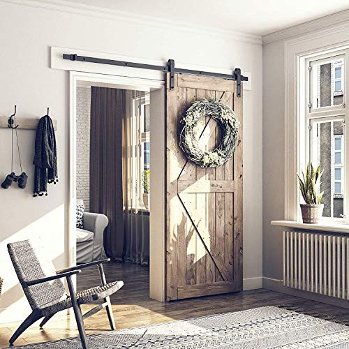 SMARTSTANDARD 6 FT BARN DOOR HARDWARE KIT FITS 36" WIDE DOOR PANEL BLACK