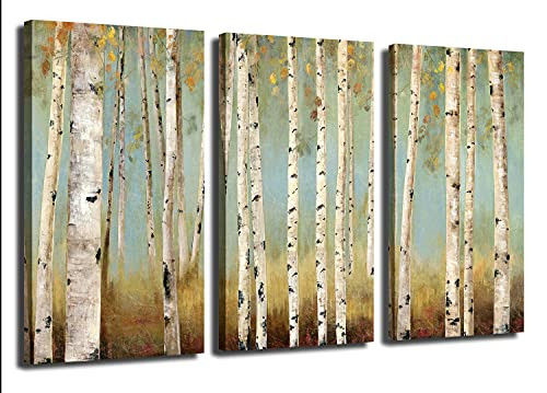 Juhuso 3 Pieces White Birch Trees Canvas Wall Art Falling Leaves B098DVLYJG New